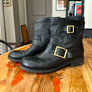 Jimmy Choo Women's Youth II Double Buckle Moto Boots Size 39.5